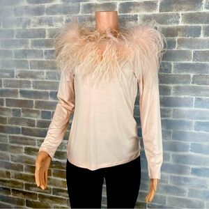 Boston Proper Blush Feather-Trimmed Blouse